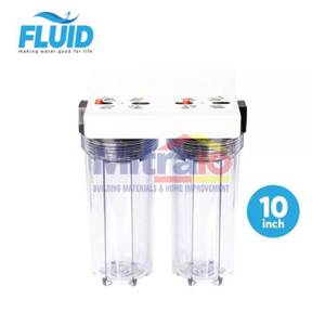 Fluid Badan Filter Air Tanpa Kartrid Dua Bagian 10 Inch 13cm x 27cm x 31cm Transparan