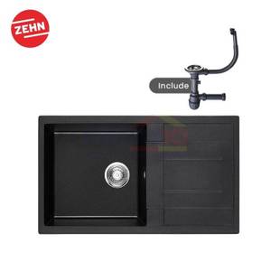 Zehn+ Wastafel Cuci Piring Granite Satu Kolom Dengan Sayap Pengering 8202 HB104 86x50x20 Cm Hitam