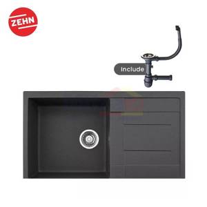 Zehn+ Wastafel Cuci Piring Granite Satu Kolom Dengan Sayap Pengering 8202 HB104 86x50x20 Cm Abu
